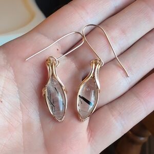 Gold Wire wrapped Rutilated Quartz Earrings